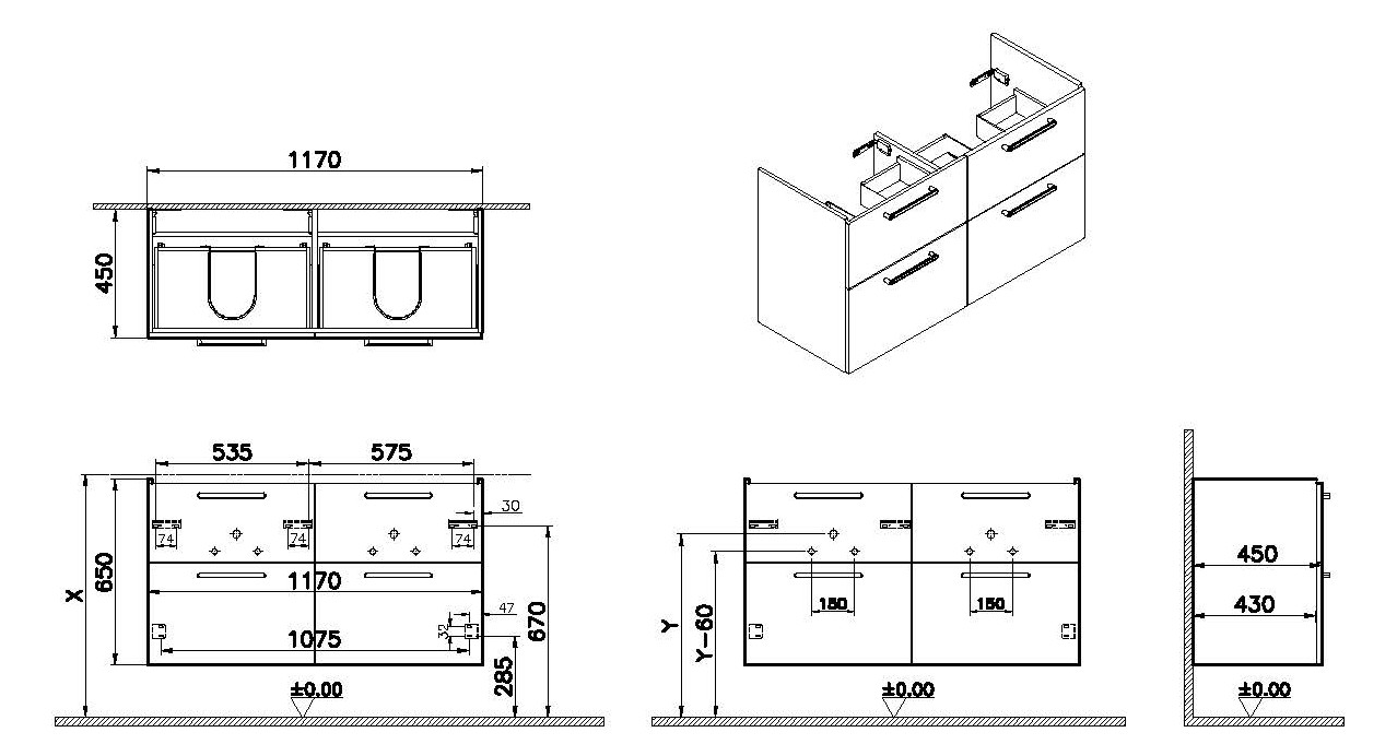 VitrA Bad Waschtisch-Unterschrank Root Flat 117x45x65cm, 4 Vollauszüge, Korpus Felsgrau Matt VitrA Bad Waschtisch-Unterschrank Root Flat 117x45x65cm, 4 Vollauszüge, Korpus Felsgrau Matt