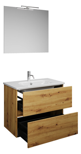 Burgbad Waschtisch-Kombination Rocio mit Spiegel, 80,5 x 200 x 46,5 cm, Eiche Dekor Urban