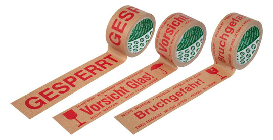 Papier-Warnband K61 Bruchgefahr, braun - 50mm x 50m