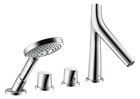 hansgrohe Fertigmontageset Axor Starck Organic 4-Loch-Wannenrandarmatur, mit Thermostat, chrom