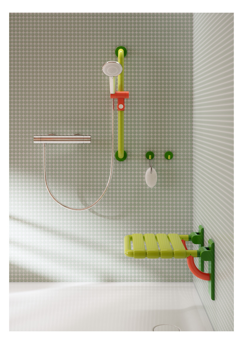 HEWI Klappsitz 801 Polyamid matt, maigrün/apfelgrün/koralle