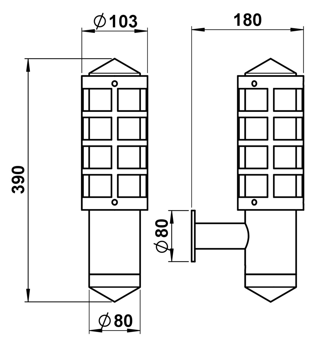 Wandanbauleuchte 50W HV edst IP44 E27 180x103x390mm