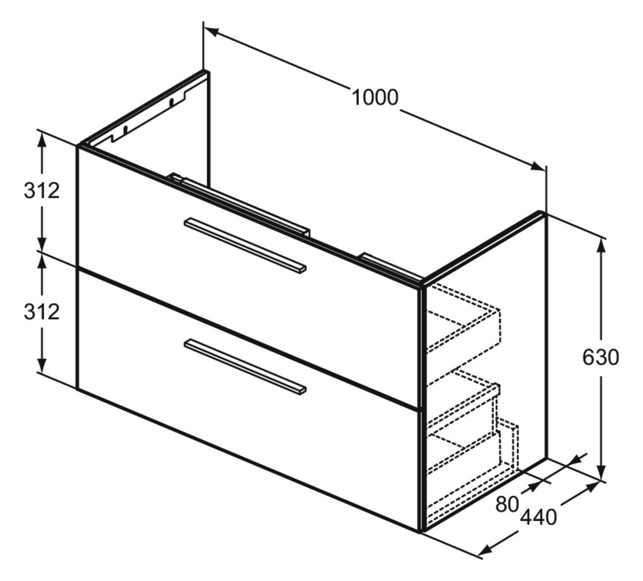 Ideal-Standard Möbelwaschtisch-Paket i.life A 104x46x64,5cm, 1 Hahnloch, Griff schwarz matt, greige matt