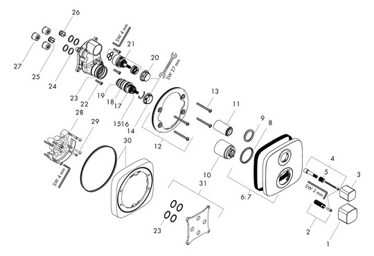 hansgrohe Fertigmontageset Ecostat E 2 Verbraucher, UP-Thermostat, chrom