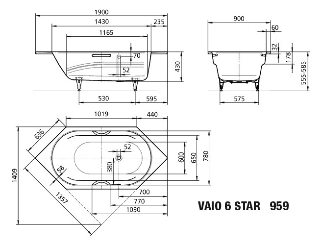 Kaldewei Badewanne VAIO 6 STAR 959 190x90cm, Griffloch, Perl-Effekt, SÜL, Ruschhemmend, bahamabeige Kaldewei Badewanne VAIO 6 STAR 959 190x90cm, Griffloch, Perl-Effekt, SÜL, Ruschhemmend, bahamabeige
