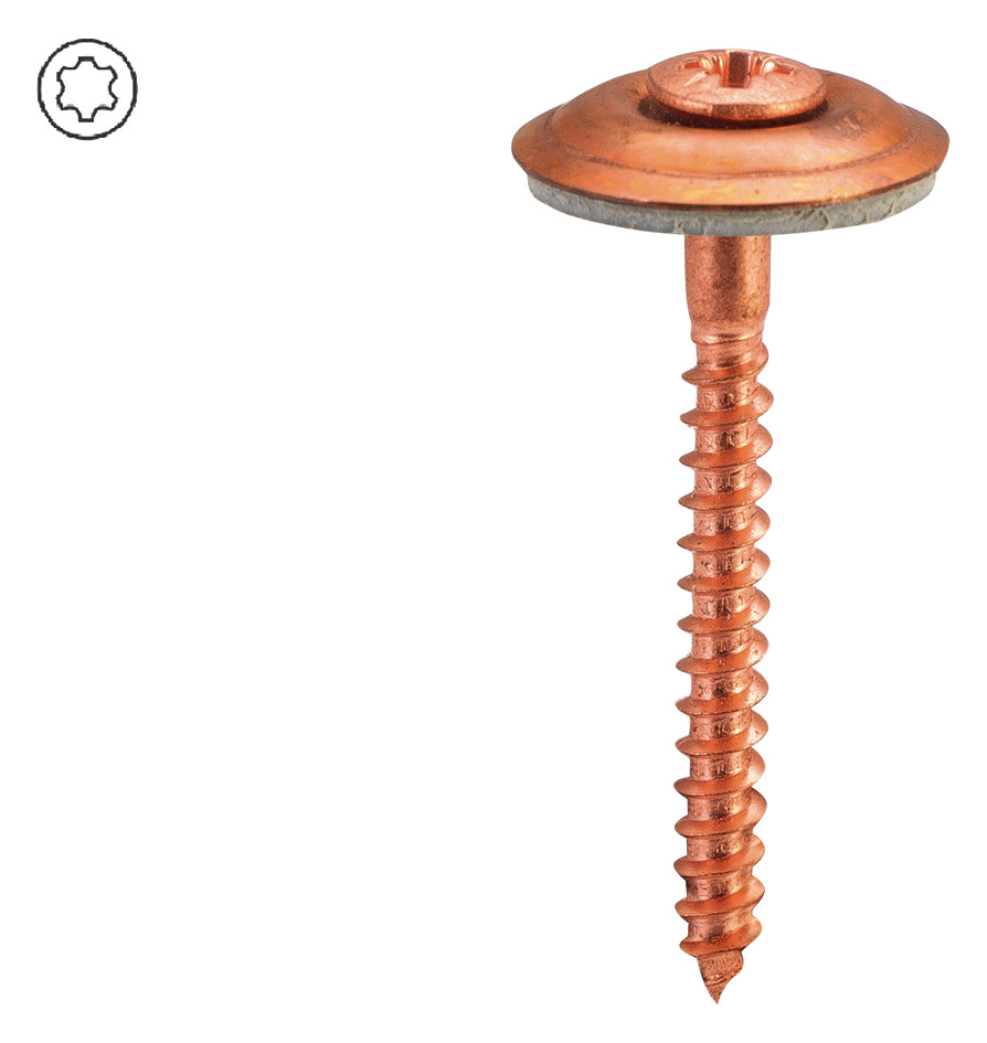 ASW Spenglerschraube 4,5 x 25 mm, Edelstahl verkupfert, Ø 20 mm, 2-teilig, Torx