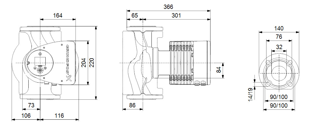 Grundfos Heizungsumwälzpumpe MAGNA3 50-180 F, 280 mm, DN 50, PN 6/10, 230 V