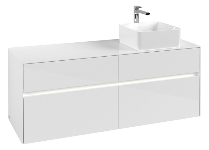 V&B Waschtischunterschrank Collaro 140x54,8x50cm, Waschtisch rechts, LED-Beleuchtung 10,4W, glossy white