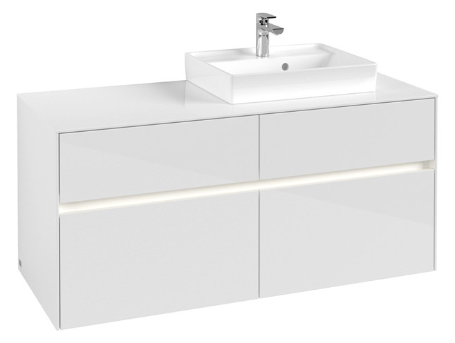 V&B Waschtischunterschrank Collaro 120x54,8x50cm, Waschtisch rechts, LED-Beleuchtung 8,8 W, glossy white