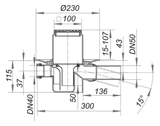 Dallmer Bodenablauf 46 SE Serie 10 100 x 100 mm, DN 50, Zulauf DN 40, Polypropylen, hochschlagfest