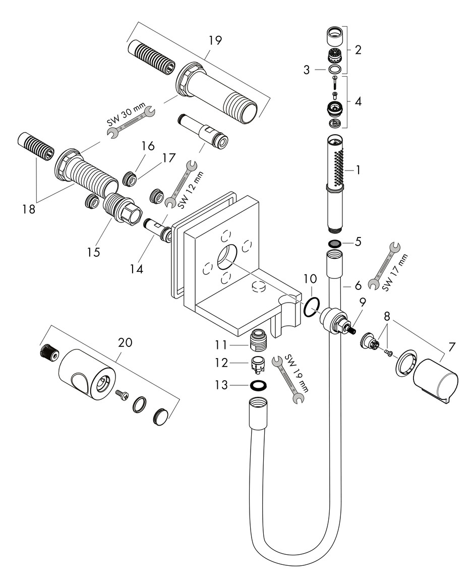 hansgrohe Fertigmontageset Axor Starck 120/120 Square UP-Handbrausemodul, eckig, brushed bronze