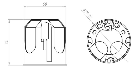 Verbindungsdose HW luftd Ø68x74mm Kst Ger/VerbDose/kast rnd