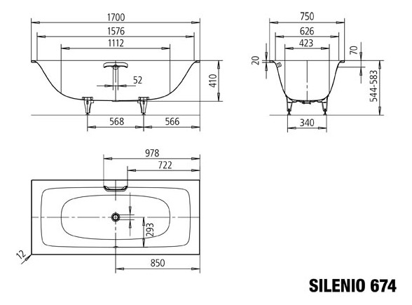 Kaldewei Badewanne SILENIO 674 170x75cm, alpinweiß matt