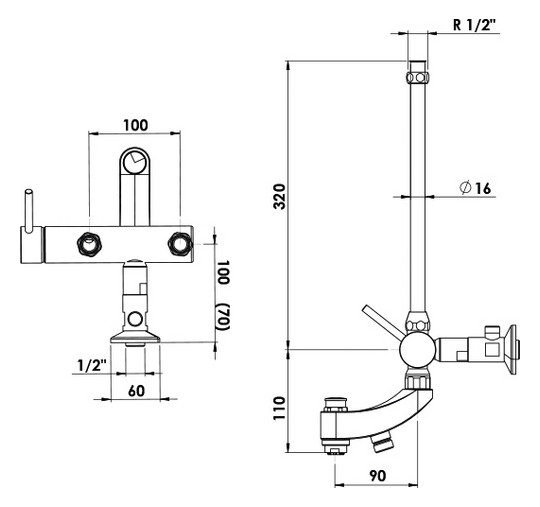 KWC Wannen-Einhebelmischer Kuri verchromt, NW 1/2", Niederdruck, mit Handbrause, mit automatischer Rückstellung