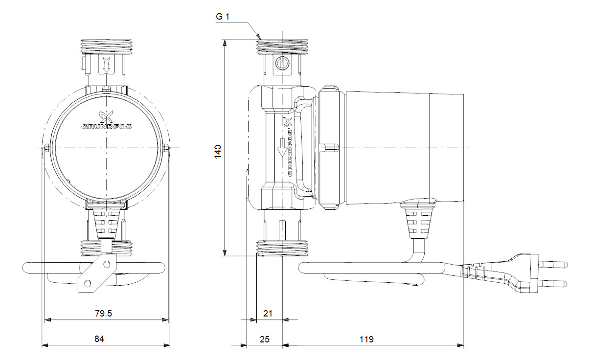 Grundfos Zirkulationspumpe Comfort 15-14 BX, Durchfluss 0,33 cbm/h, 240 V