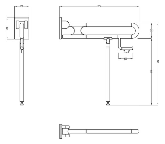 Normbau Stützklappgriff Nylon Care 750mm, 725 mm, Bodenstütze, Papierrollenhalter, Antibac, weiß