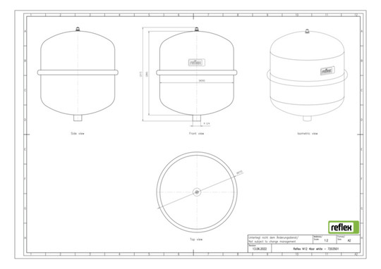 Reflex Membran-Druckausdehnungsgefäß N N 12, 4 bar/70 °C, R 3/4, weiß
