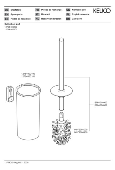 KEUCO Toilettenbürstengarnitur Moll 12764 verchromt/anthrazit, Wandmodell, mit Opak-Kunststoff-Einsatz