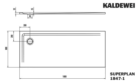 Kaldewei Duschwanne SUPERPLAN 1847-1 80x180x4,7cm, Invisible Grip, warm grey80