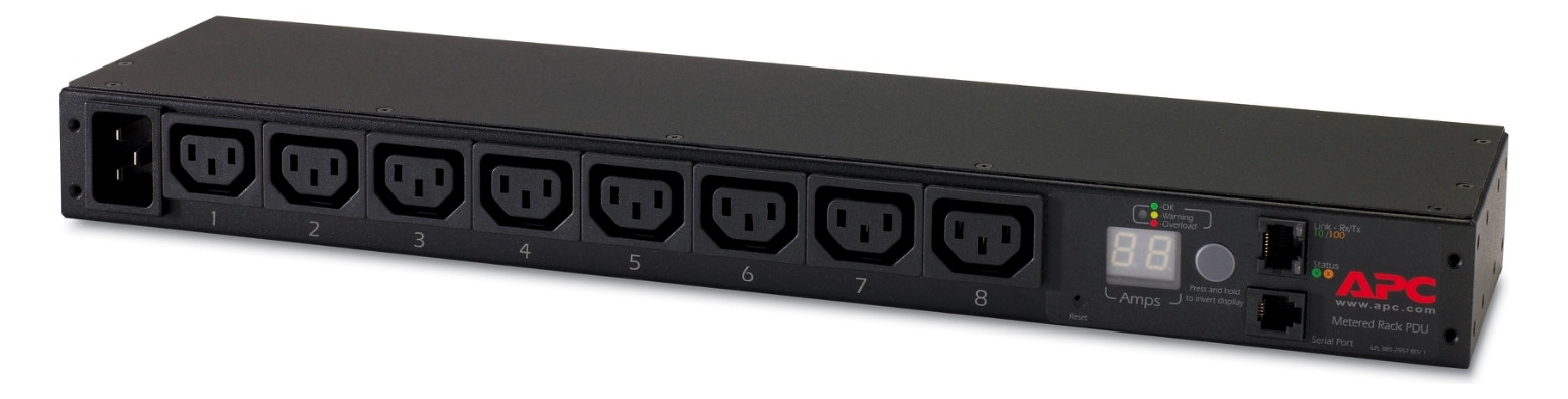 Rack-Stromverteilung 1HE 8Steckd 8xC13 230V Mit Sicherung m.Display m.LED-Anz