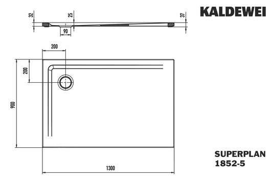 Kaldewei Duschwanne SUPERPLAN 1852-5 90x130x2,5cm, mit Träger flach, Invisible Grip, cool grey90