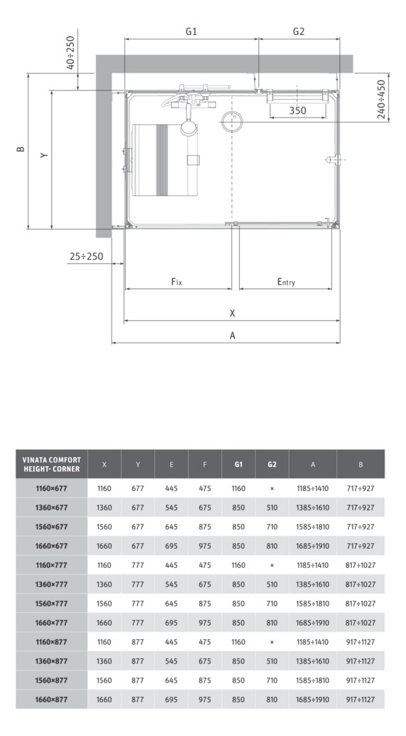 Roth Komplettdusche Vinata Comfort Eck 1660 x 677 x 2160 mm, ESG Rückwände anthrazit, ESG Schiebetür klar