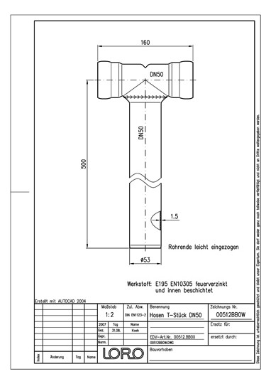 LORO X Hosen-T-Stück DN 50/50/50, 90Grad