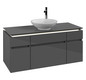 V&B Waschtischunterschrank Legato 120x55x50cm, Waschtisch mittig, mit LED-Beleuchtung, Glossy Grey