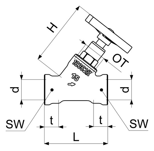Schlösser Schrägsitzventil 1405 DN 15, Rp 1/2, ohne Entleerung, steigende Spindel