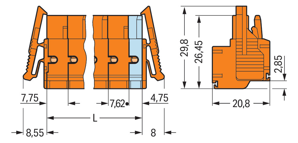 Klemmleiste 5p or Serie 231 16A Thermopl 0,2-2,5qmm 7,62mm Federzugans