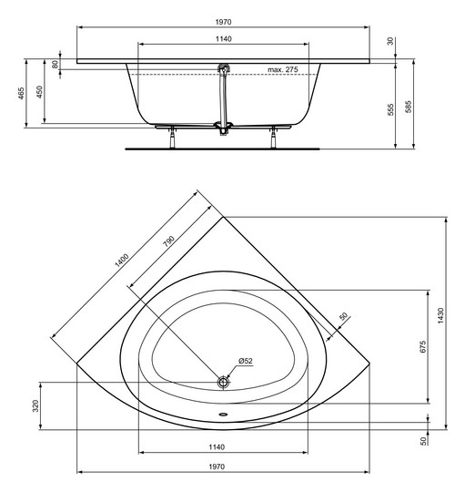 Ideal-Standard Eck-Badewanne i.life 197 x 143 x 45 cm, weiß