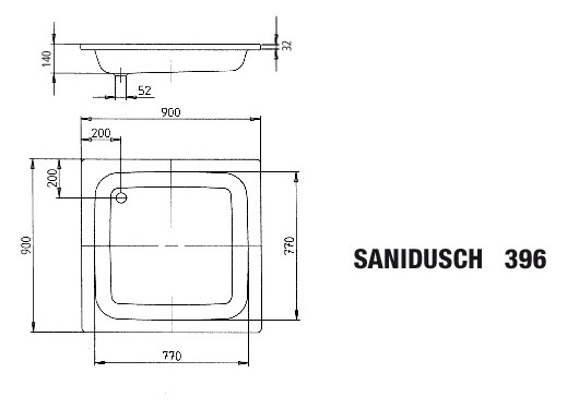 Kaldewei Duschwanne SANIDUSCH 396 90x90x14cm, weiß