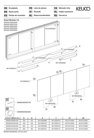 KEUCO Spiegelschrank Royal Modular 2.0 1800 x 900 x 160 mm, 4 Steckdosen, Wandeinbau, 4 Türen