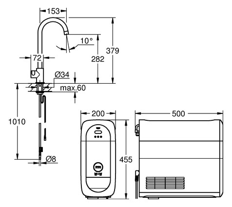 GROHE Spültisch-Einhebelmischer Blue Home C-Auslauf, Mono Starter Kit, supersteel