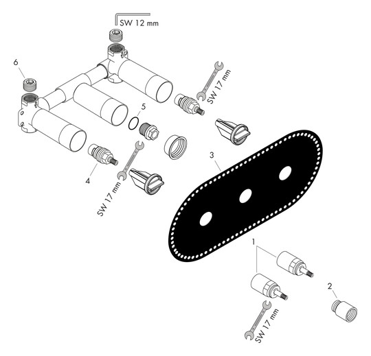 hansgrohe Grundkörper DN 15/DN 20, UP, für 3-Loch-Waschtischarmatur, Wandmontage