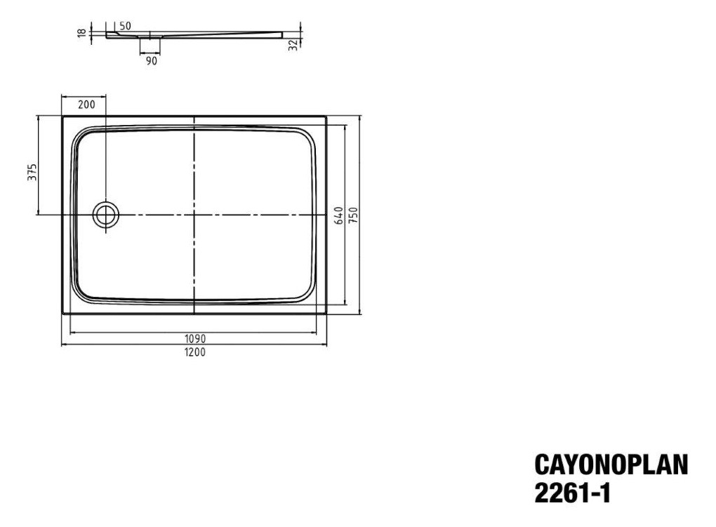 Kaldewei Duschwanne CAYONOPLAN 2261-1 75x120x1,8cm, weiß