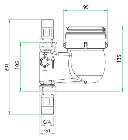 Deltamess Mehrstrahl-Nassläufer MNK Steigrohr, 10 l/Imp, Q3 4,0 cbm/h, kalt