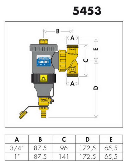 Caleffi Schlammabscheider Dirtmag Ø 22 mm, Technopolymer-Kunststoff-Gehäuse, mit Magnet