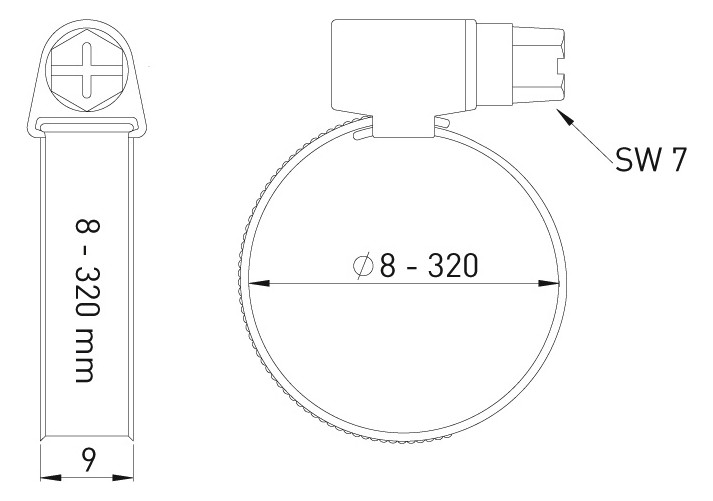 ASW Schlauchschelle W 4 V2A 12-20 mm, 1/2", Bandbreite 9mm