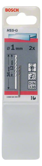 Metallbohrer Ø1mm zyl.Steckachse 12/1mm f.Edelstahl f.Stahl