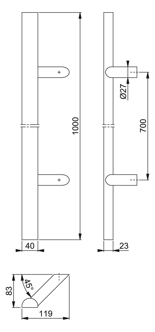 Bild Stoßgriff E5092 BA 700, L 1.000, Ø40x23,F69 - HOPPE-1