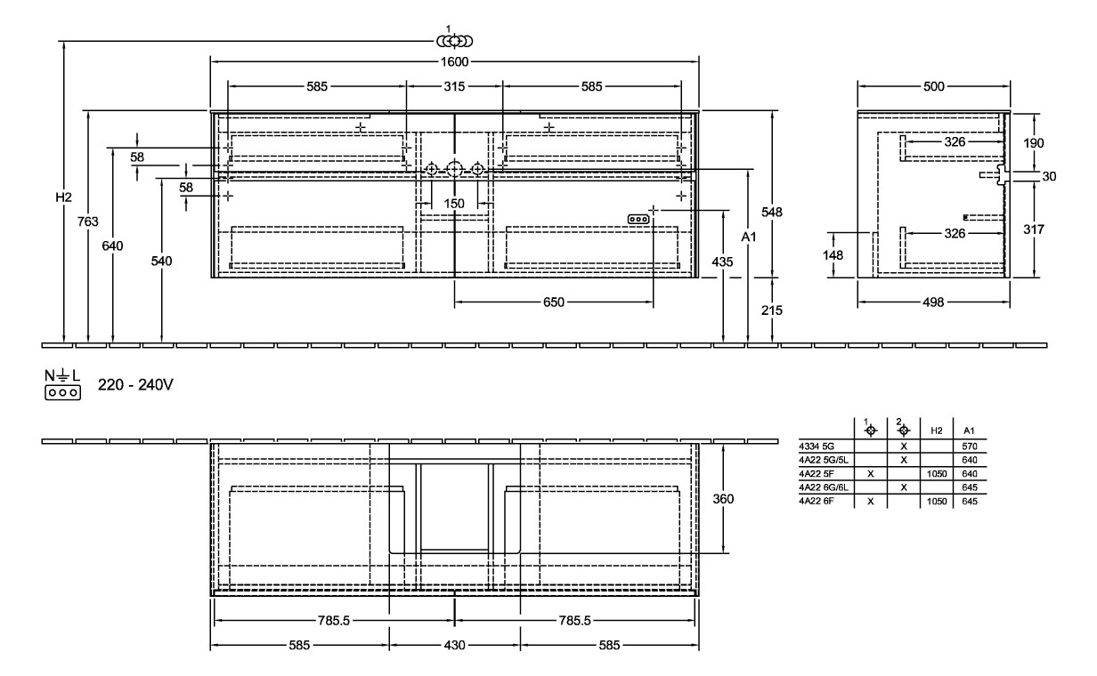 V&B Waschtischunterschrank Collaro 160x54,8x50cm, Waschtisch mittig, white wood