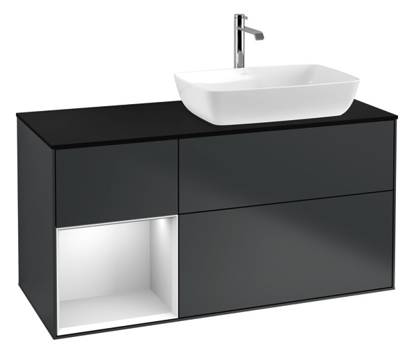 V&B Waschtisch-Unterschrank Finion 120cm, Abdeckplatte black matt, Regal White matt lacquer, Midnight Blue Matt Lacquer