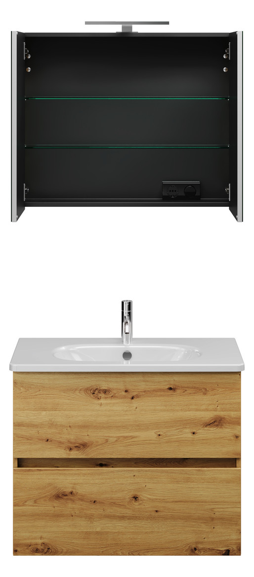 Burgbad Waschtisch-Kombination Rocio mit Spiegelschrank, 80,5 x 200 x 46,5 cm, Eiche Dekor Urban