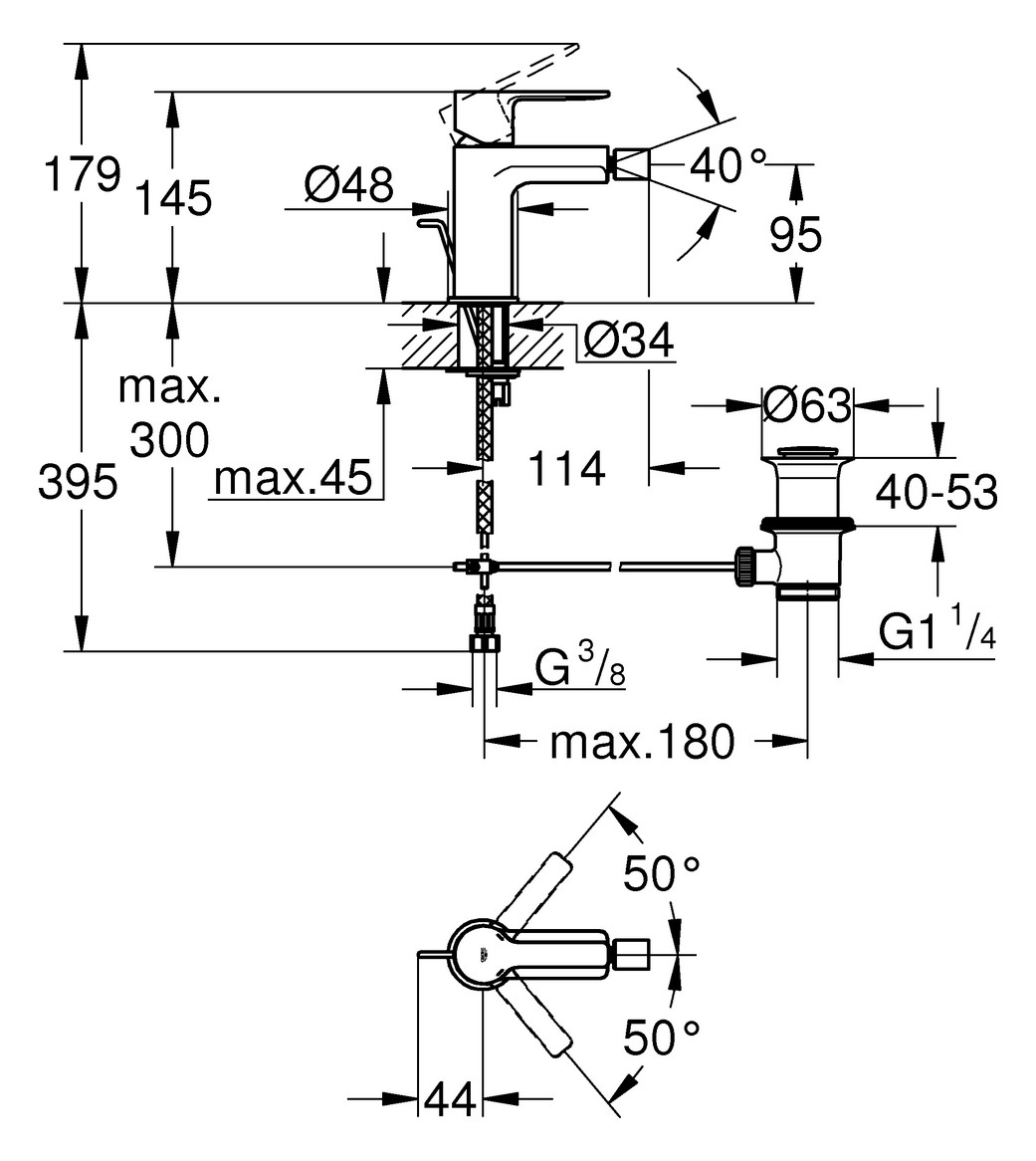 GROHE Bidet-Einhebelmischer Lineare 1/2", Zugstangen-Ablaufgarnitur, supersteel