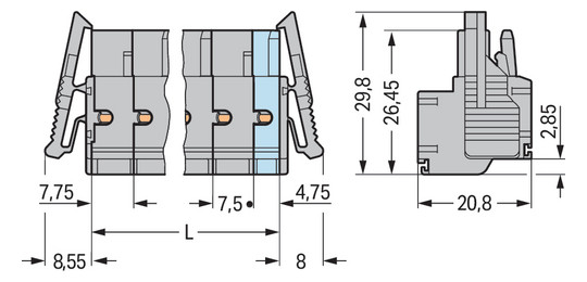 Klemmleiste 7p gr Serie 231 16A Thermopl 0,2-2,5qmm 7,5mm Federzugans