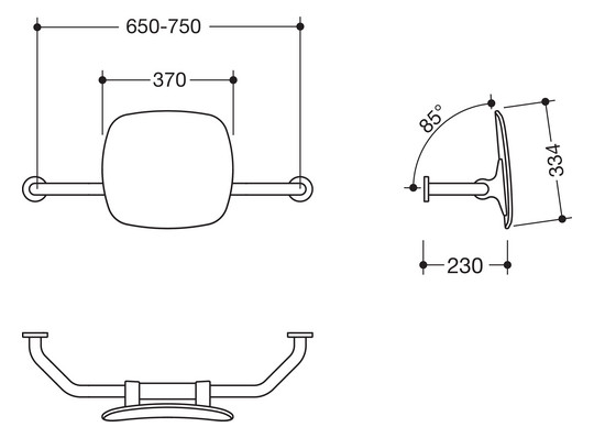 HEWI Rückenstütze 801 Wandabstand 150mm, matt, Lehne tiefschwarz, reinweiß