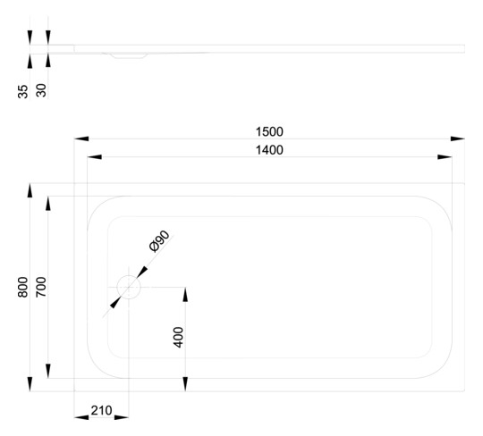Duschwanne BetteUltra 5932 150x80x3,5cm, Glasur, snow