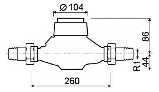 Deltamess Mehrstrahl-Nassläufer MNK Horizontal, DN 25, Q3 10,0 cbm/h, kalt, Standard