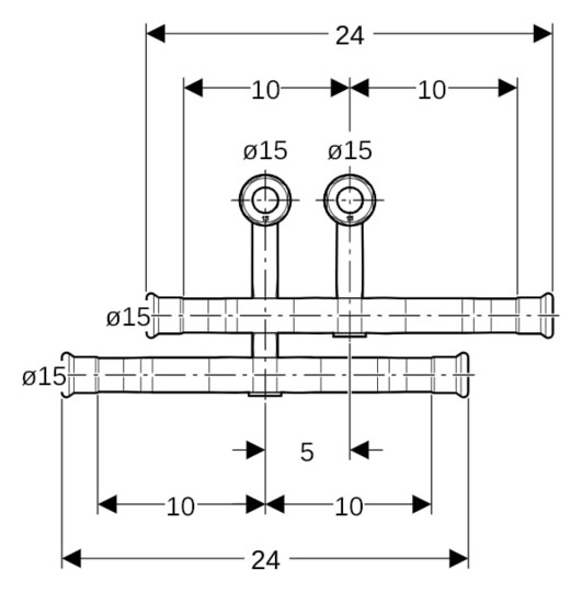 Geberit Anschluss-T-Stück Mapress Ø 15 x 15 mm, für Vor-/Rücklauf, mit Anschlussverschraubung, Kupfer